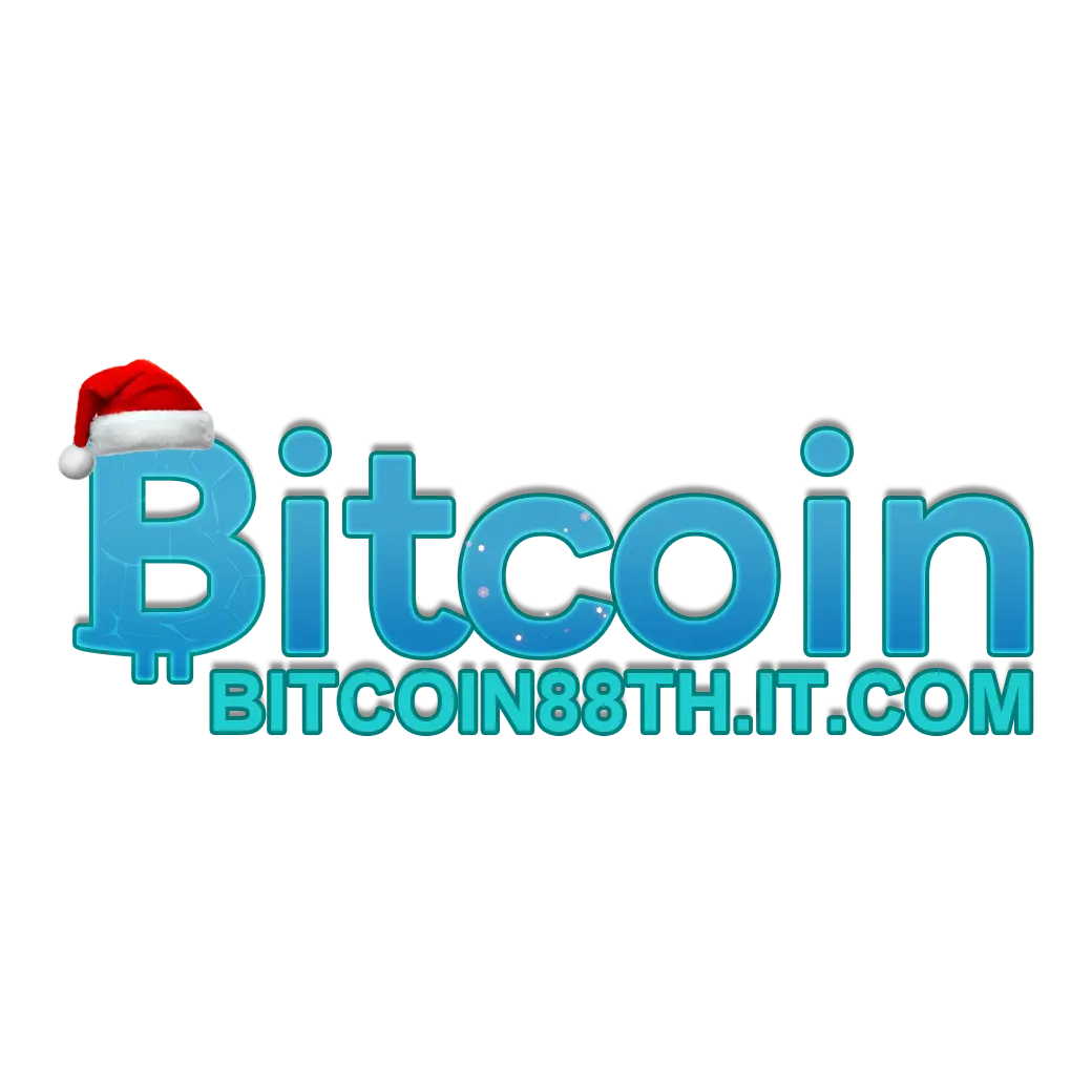 Bitcoin88 โลโก้ตัวอักษรสีฟ้าเขียนคำว่า Bitcoin พร้อมข้อความ BITCOIN88HIT.COM ด้านล่าง ดีไซน์เรียบสะอาดตาโทนคริปโตทันสมัย